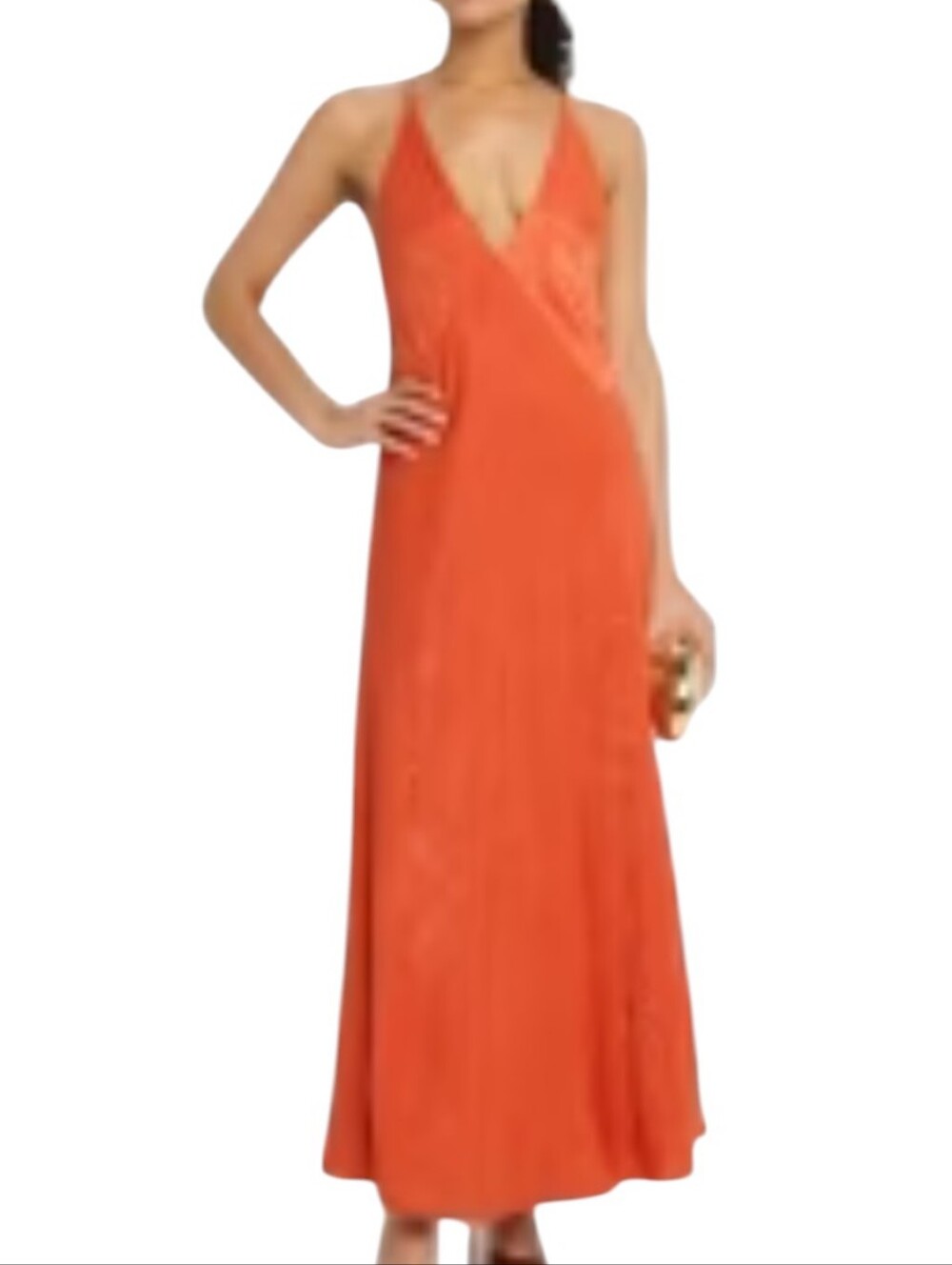 Significant Other Arielle Plunging Maxi Dress Sleek Orange Slip Dress ...Size 8